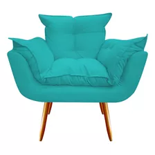 Poltrona Opala Azul Tiffany Suede Luxuosa