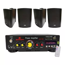 Combo Musica Funcional Ampli Bluetooth + 4 Bafles Bco/ngro