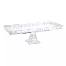 Prato Bolo Doces Retangular Com Pé Cristal Grande Festa 34cm Cor Transparente