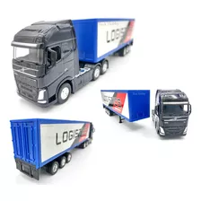 Miniatura Caminhão Baú Volvo Fh Fricção Coleção 25cm L