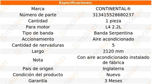 Banda 2120 Mm Acc Tempest Pontiac L4 2.2l 91 Continental A/a Foto 3