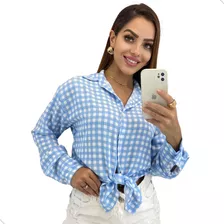 Camisa Blusa Xadrez Gola Feminina Junina Manga Comprida