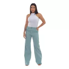 Calça Jeans Mom Feminina Cintura Alta Wide Leg Pantalona 