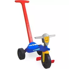 Playduo Triciclo Motoca Azul Com Cabo Empurrador Police