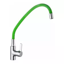 Llave Monomando Taumm Lavaplato Cuello Flexible Verde Acabado Brillante