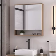 Espelheira Para Banheiro Cecília 2 Portas Com Espelho Cor Da Moldura Nogal