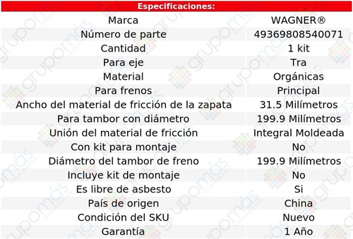 Zapatas Organicas Tra Wagner Firefly L4 1.3l 95 A 97 Foto 2