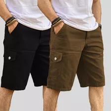 Kit 2 Bermuda Masculina Cargo Short Sarja 6 Bolsos Social