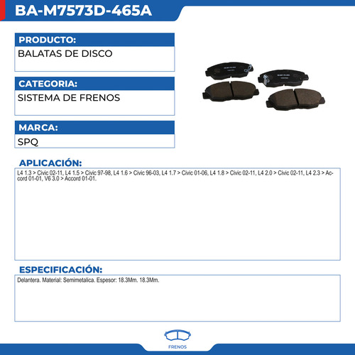 Balatas Delanteras Honda Accord 2001 Civic 1996-2011 Foto 4