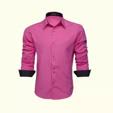 Camisa Social Masculina Slim Manga Longa Rosa Pink