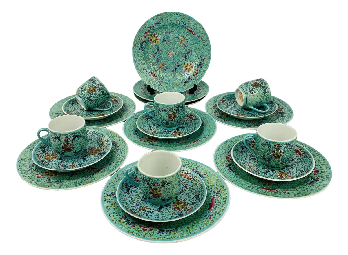Jogo Xícaras Café Porcelana Oriental Verde 21 Peças Verde-limão Oriental