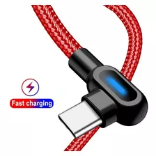 Cabo Usb Tipo C Olaf 2 Metros Em L 90 Graus C/ Led Indicador