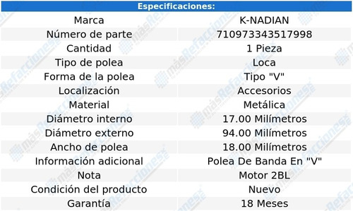 Polea Tipo  V  Metalica Dl H4 1.6l 76 Foto 3