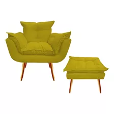 Kit Poltrona + Puff Decor Opala Suede Amarelo