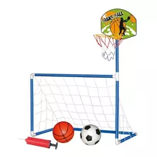Trave De Futebol Com Cesta De Basquete + 2 Bolas - Dm Toys