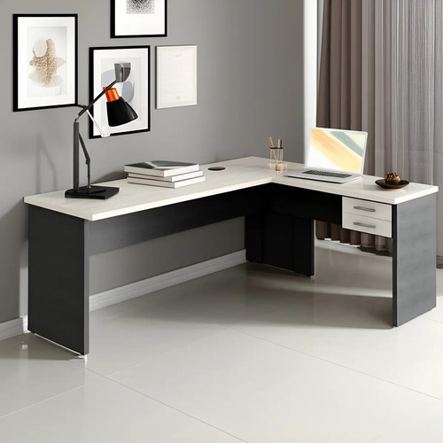 Escrivaninha Compace W30ml7181.cl.gf20 Mdp, Pvc De 160cm X 75cm X 70cm X 180cm Nieve/preto-ónix Bp Acetinado