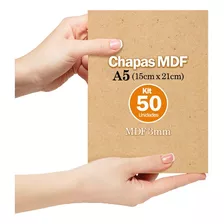 Kit 50 Chapas De Mdf Cru 3mm 15x21 Cm A5 Artesanato Quadros