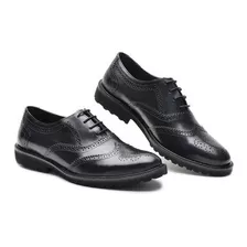 Sapatos Masculino Couro Nobre Oxford Brogue Wing Black Whisk