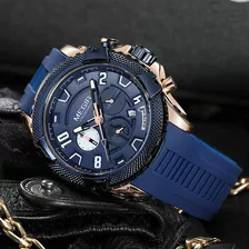 Relógios Impermeáveis Luminosos Com Pulseira De Calendário De Quartzo, Cor Azul/preto