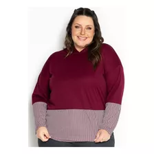 Blusa Bordô Com Capuz Plus Size