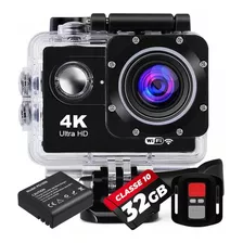 Câmera Sport 4k Controle Prova D'água + Bateria Extra + 32gb