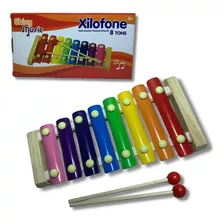 Xilofone Infantil Pedagógico 8 Notas Colorido Com 2 Baquetas