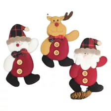 Kit 3 Enfeites Pendente Natal Pelúcia Rena Noel Neve 16cm