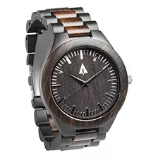 Treehut Mens Ebony Wooden Black Reloj De Acero Inoxidable Cu