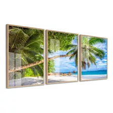 Quadro Decorativo Paisagem Praia Coqueiro Mar C/ Vidro 50x70