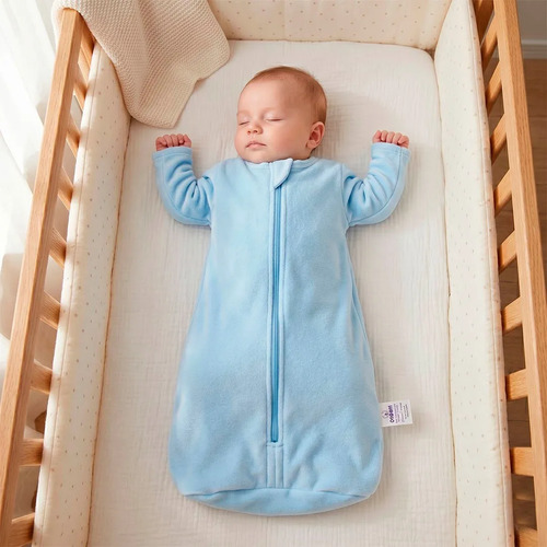 Saco Dormir Bebê Com Manga Soft Casulo Infantil Azul Claro P 0 - 3 Meses Azul-claro