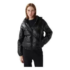 Campera Puffer Nylon Mujer Desiderata Vinilic Fur Capucha Pr