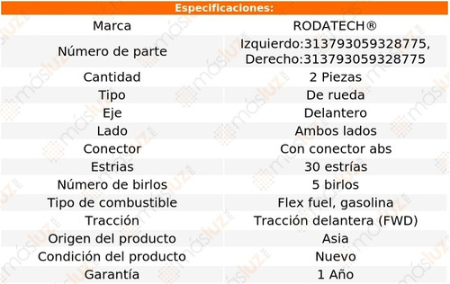 (2) Mazas Rueda Del C/conector Abs G6 2.4l 4 Cil Fwd 06/10 Foto 2