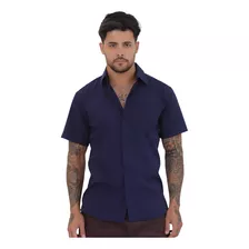 Camisa De Botão Manga Curta Slim Masculina Social Verão