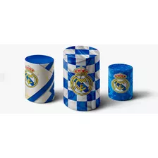 Kit 3d Trio Capa Cilindro Decoração Festa Times Real Madrid