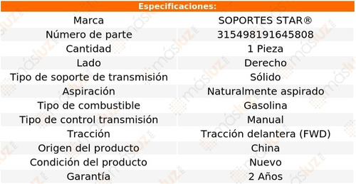1) Soporte Transmisin Derecho Crx 1.6l 4 Cil 88/91 Foto 2