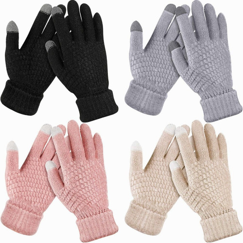 4 Pares Invierno Guantes De Lana Tejido Touch Tablet Celular