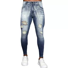 Calça Jeans Skinny Masculina Destroyed Slim Com Elastano