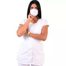 Kit 2 Jaleco Regata Esteticista Com Mascara Ninja Branca