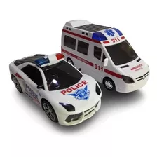 Kit Com Ambulância E Carro Policial Com Som E Luz