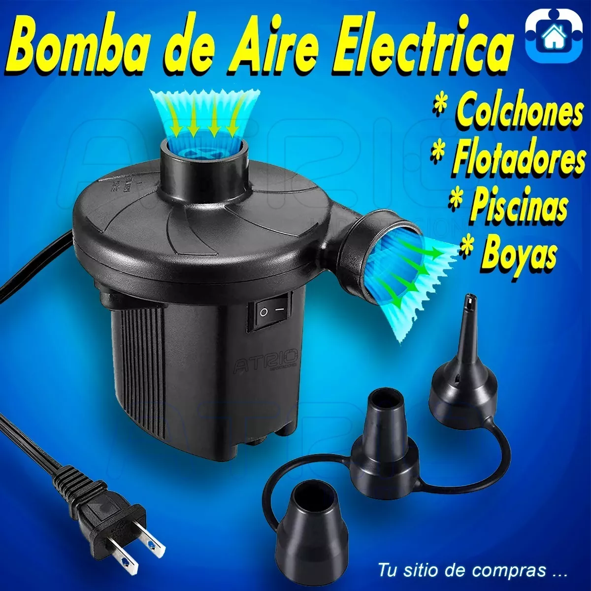 $15 Inflador Eléctrico De Aire Bomba Colchón Piscina 110v