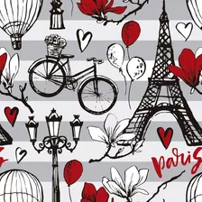 Papel Parede Adesivo Casual Paris Luxo Preto Vermelho 3,10m