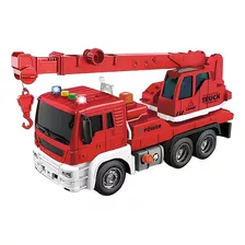 Caminhão Guindaste Com Fricção - Firetruck Luz E Som - Verme