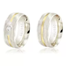 Par Aliança Prata, 950, 7mm, Fosca, C/ Fio Ouro 18k Central