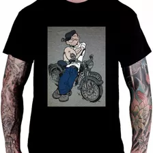 Camiseta Camisa Desenho Antigo Popeye Moto Motociclista G4