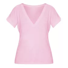 Blusa Camiseta Básica Feminina Malha Viscolycra Gola V 