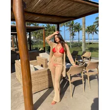 Conjunto Calça Transparente E Camisão Tule Moda Praia Verão