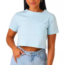 Blusa Feminina Croped T Shirt Feminina Curtinha Com Bolsinho