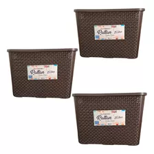 Kit 3 Caixas Organizadora Rattan Marrom 25l