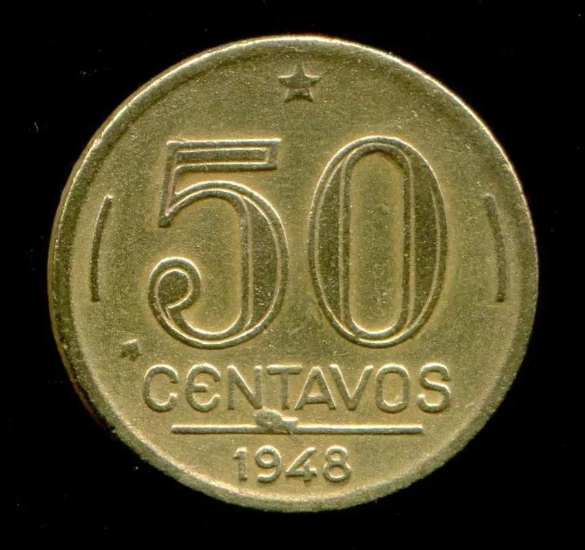 Moeda Brasil 50 Cent 1948 Pça Única C Peixe E Casinha L.620b