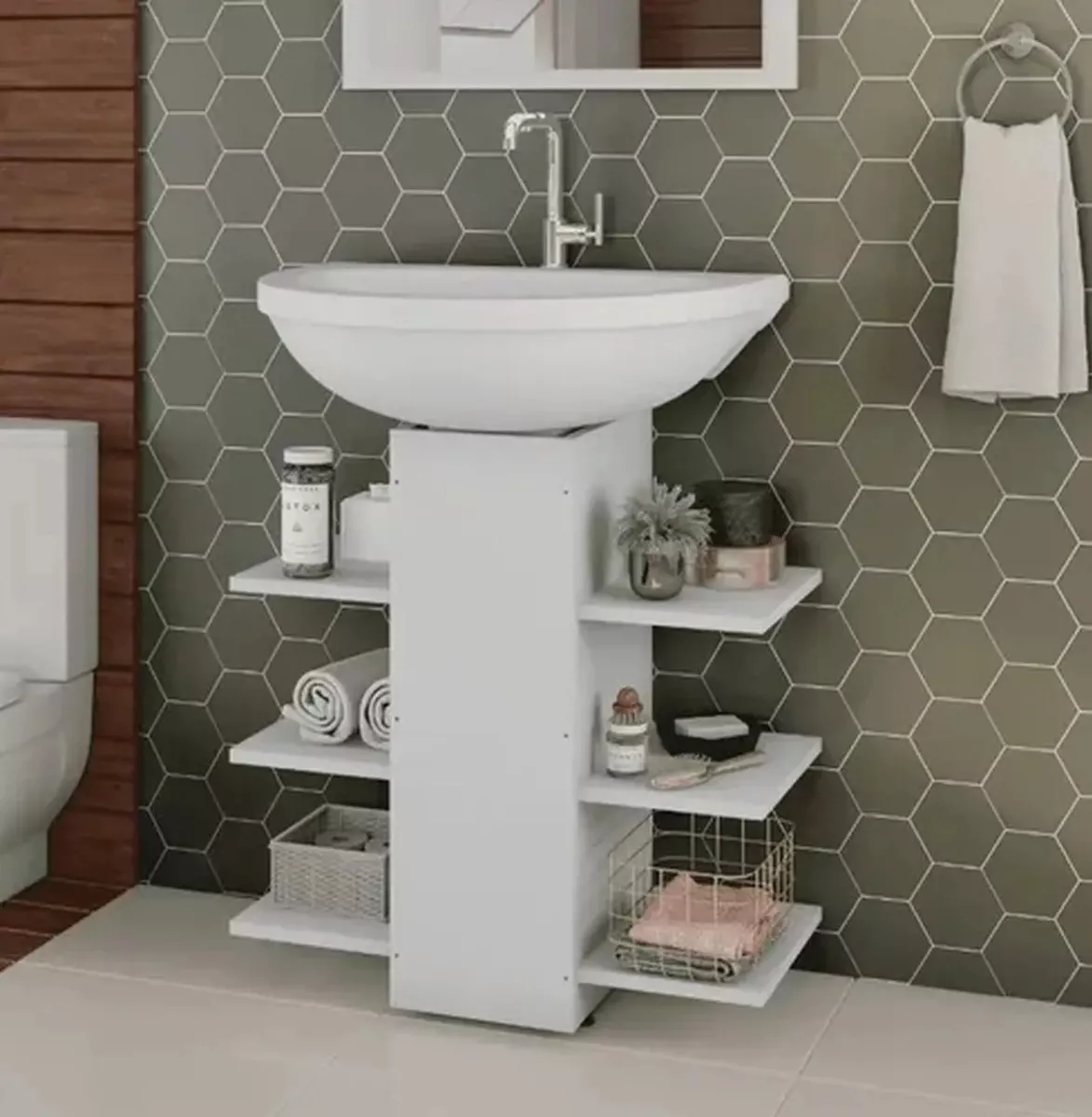 Gabinete Armário Banheiro Para Pia De Coluna Flex Collor
